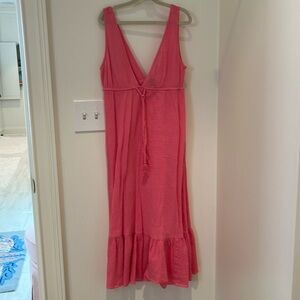 J CREW Deep V-Neck Midi Dress in Crinkle Cotton Linen and Muslin